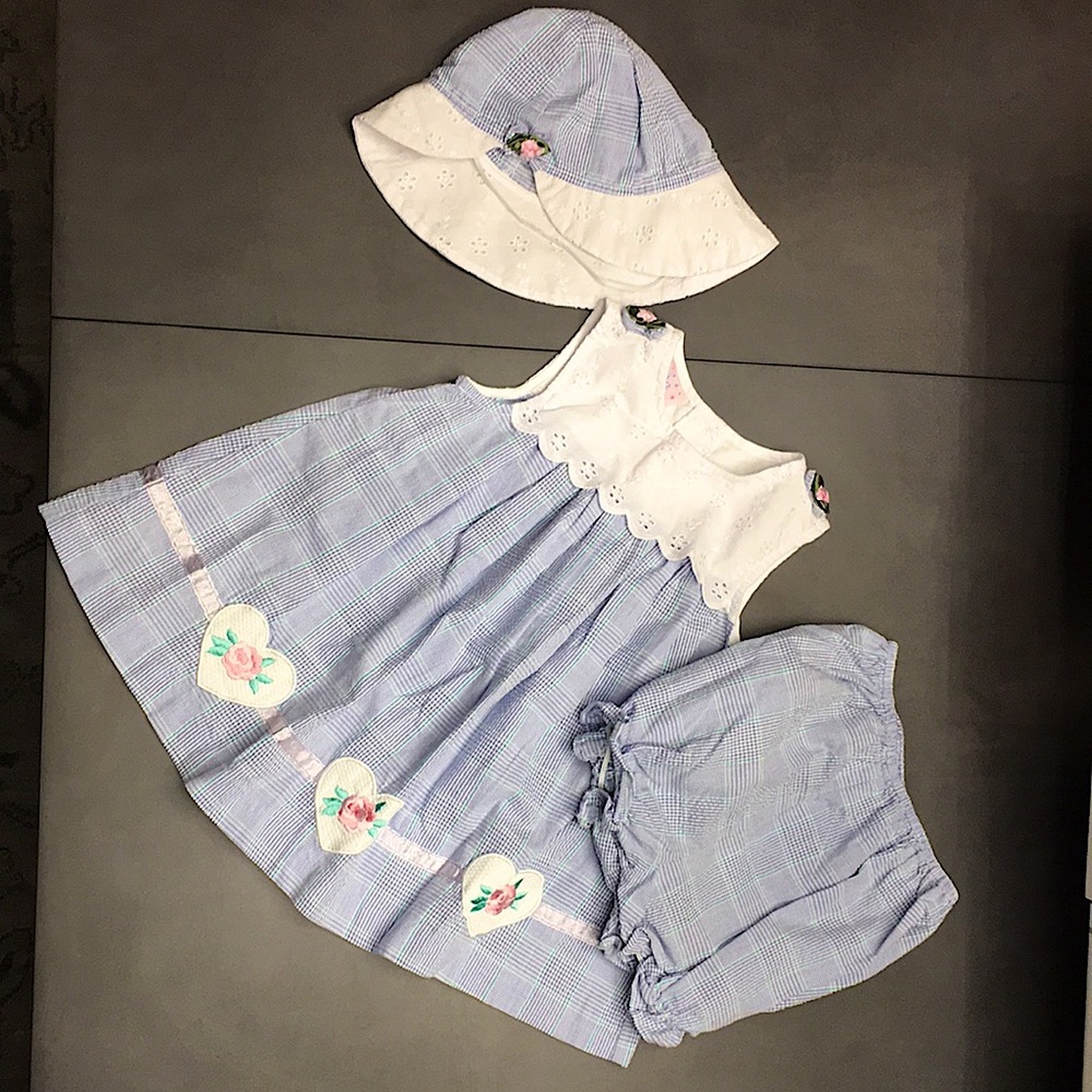 Sahara girl’s sundress, bloomers & bonnet, PERFECT FOR EASTER